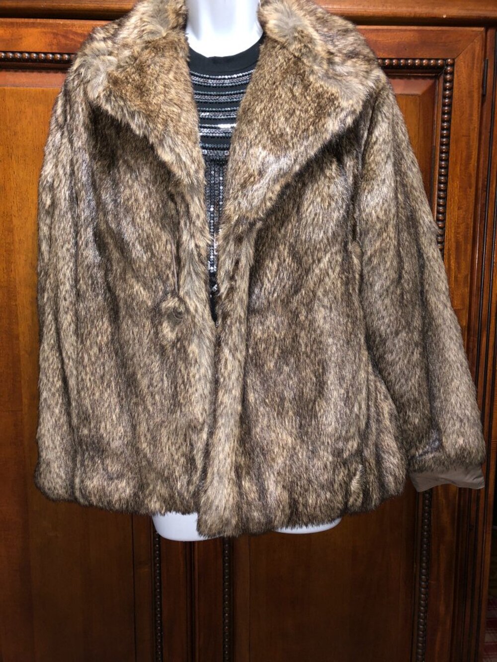 Diesel Womens Brown Faux Fur Jacket Graphic Lining Utility Cuffs Size S